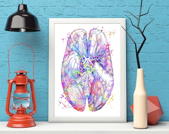 Gehirn Kunstdruck Abstrakte Kunst Aquarell Vintage Medizinische Kunst Arbeit, Büro Dekor, Arzt, Krankenschwester, Digitaler Download, Kunstdrucke, medizinische Geschenke