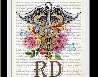 Dietetics Art, RDN Gift , RD with Flowers Print, Registered Dietitian Gift, Dietitian Poster, Dietitian Graduation Gift, Medical Decor