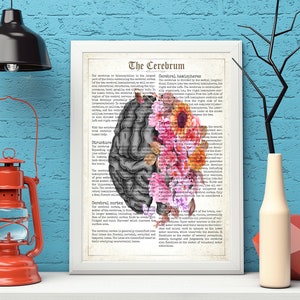 Gehirn Kunstdruck Großhirn Blume Anatomie Druck, Psychologie, Psychotherapeut Geschenk, Psychologe Geschenkidee, Medizinisches Poster Schule Medizinisches Dekor