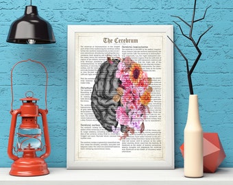 Brain Art Print Cerebrum Flower Anatomy Print, Psychology, Neurologist Gift, Psychologist Gift Idea, Medical Poster School Medical Decor