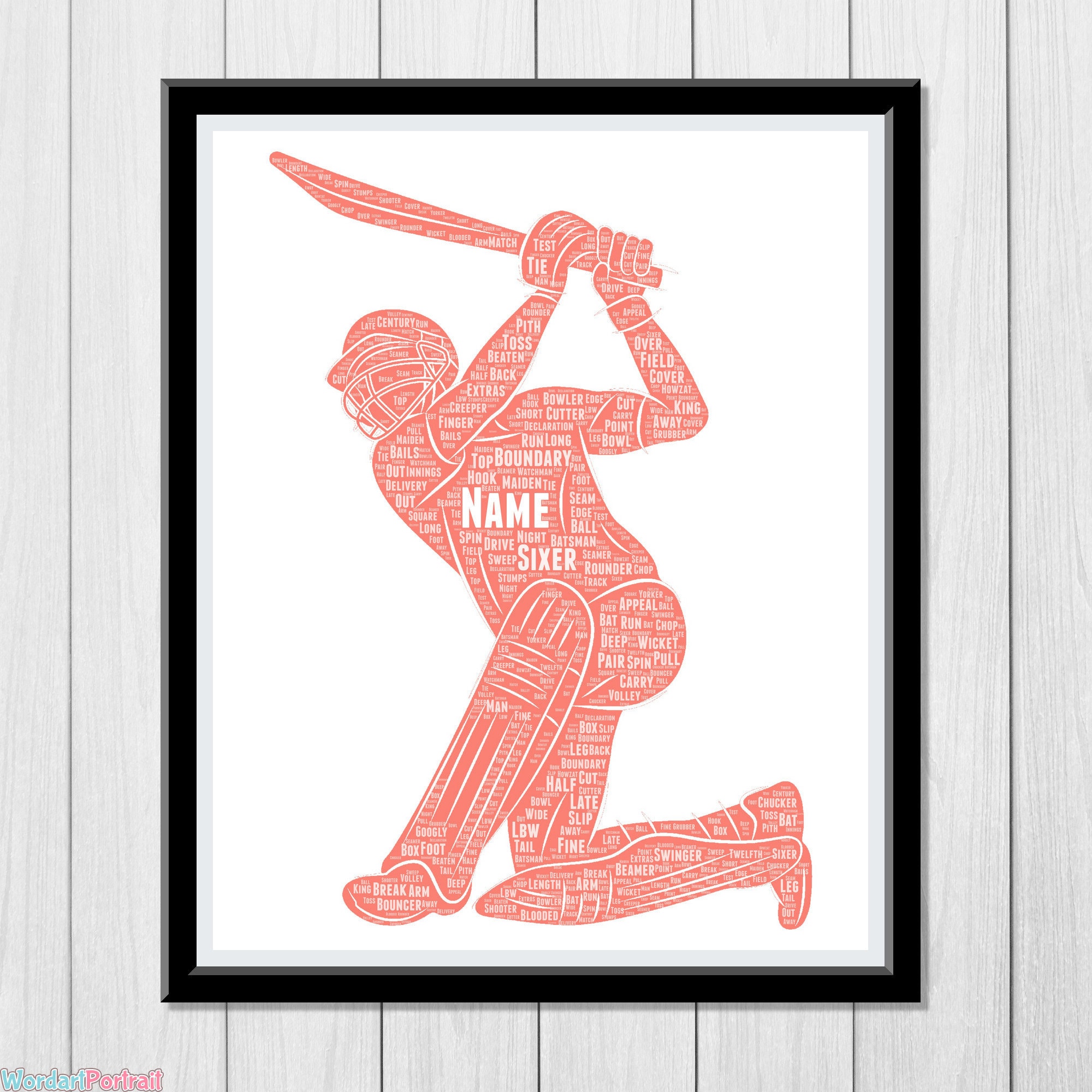 Personalised Cricket gift - cricket Word Art Gift - Cricketer Wall Art Print - For Cricket Club Team Player Cricket Birthday Dad Brother Husband Gift Batsman