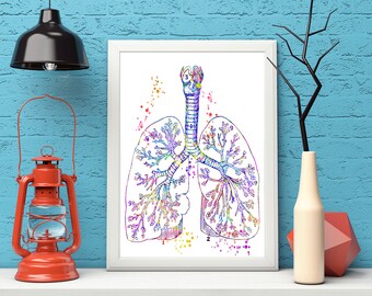 Pulmones Arte Imprimir Arte Pulmonar Anatomía Corporal Arte, Obra de Arte Médico, Decoración de Oficina, Médico, Enfermera, Descarga Digital, Impresiones de Arte, Regalos Médicos