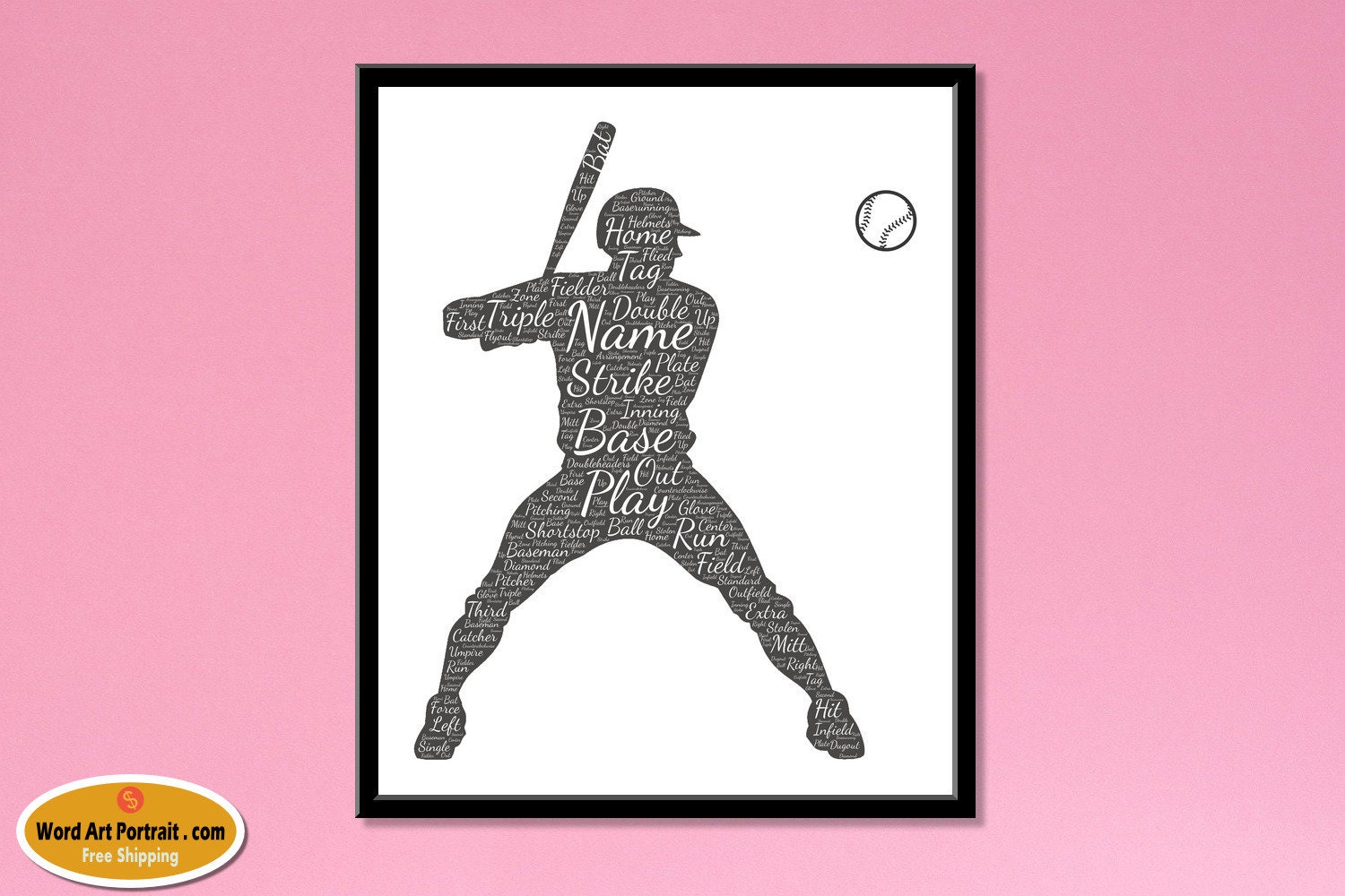 Baseball wall art Personalized - baseball Gift for Brother - Man playing Baseball - bat wall Decor - Word Art