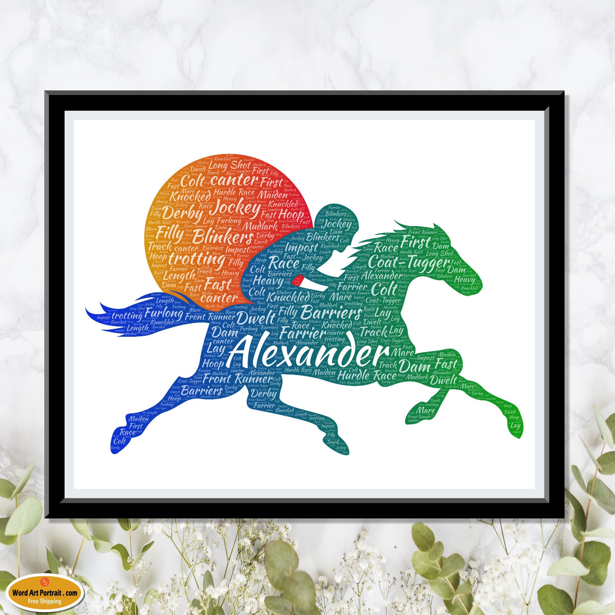 Personalized Horse racing art - Gift for Jockey- Horse racing gift- Brother- Father- Son - Man horse racing prints wall Decor - Word Art