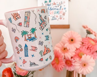 Disneyland Parks Icons inspiriert Disney Tasse mit rosa Griff