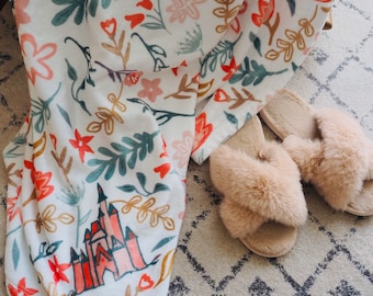Cinderella's Castle Garden Throw Blanket Floral Spring Disney Fleece Throw Blanket