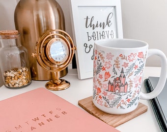Taza del jardín del castillo de Cenicienta, taza floral Disney Fairy Core Cottage Core Spring Disney