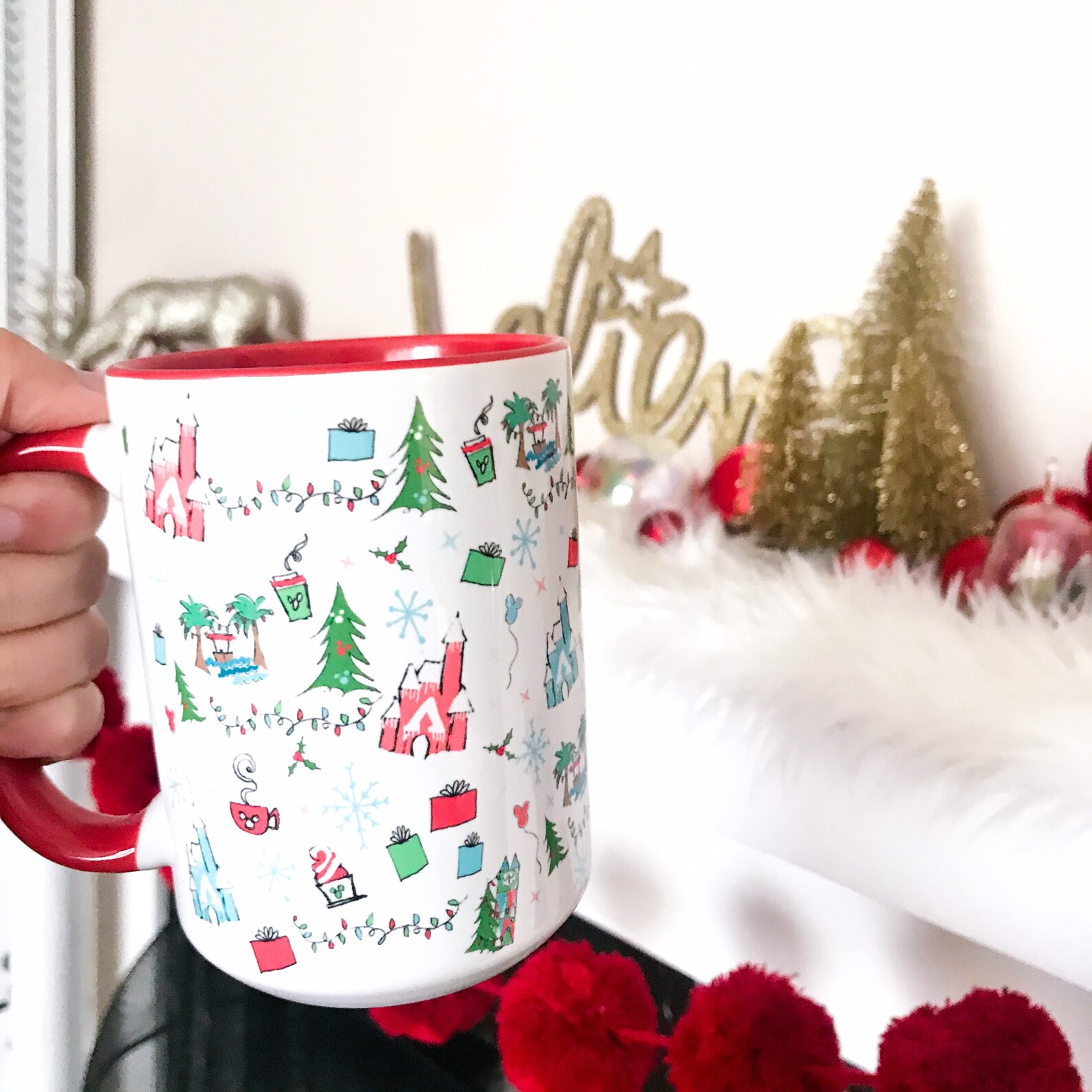Disney Christmas Mug Oh What Fun Disney Holiday Mug With Red Etsy