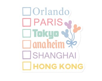 Imán de 6 ciudades de los parques de Disney Imán de Disney en colores pastel con globos de Mickey Imán de los parques internacionales de Disney