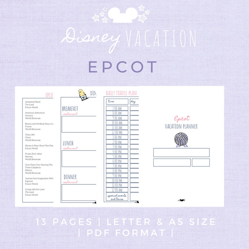 Disney Planner EPCOT Disney Vacation Planner Printable 13 Etsy