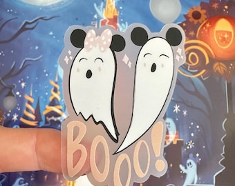 Disney Halloween Ghosts Boo Sticker Transparent Pastel Mickey and Minnie Ghost Disney Sticker for Water Bottles, Laptops, Journals, Kindle