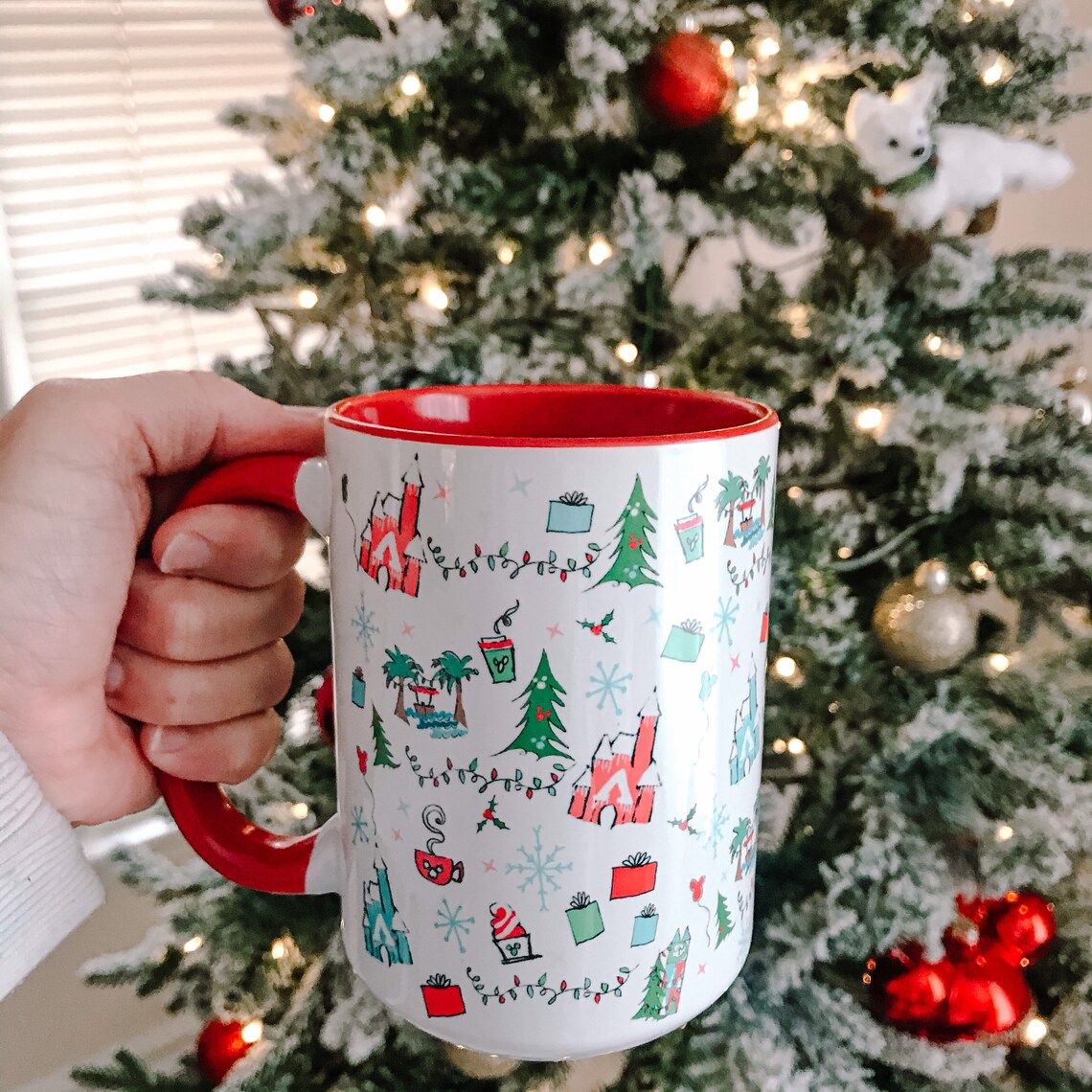 Disney Christmas Mug Oh What Fun Disney Holiday Mug With Red Etsy
