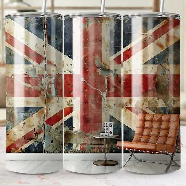 Sublimation Tumbler Designs, Straight & Tapered Tumbler wrap PNG, instant download commercial Use Vintage Union Jack