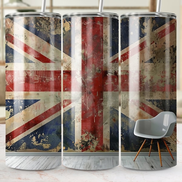 Sublimation Tumbler Designs, Straight & Tapered Tumbler wrap PNG, instant download commercial Use Vintage Union Jack Flag