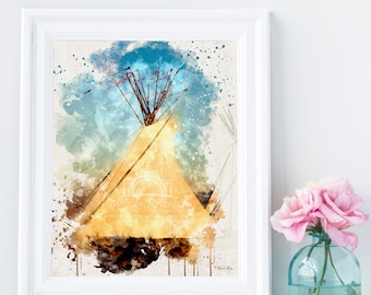 MONTANA Teepee PRINTABLE WATERCOLOR Digital Download 2:3 Dawn Tipi
