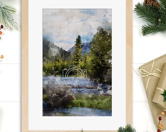 Montana Madison River Watercolor Print: Landscape Art (Digital Download)