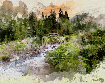 Montana Scenic PRINTABLE WATERCOLOR Digital Download 2:3 Quintuple Peaks Beartooth Mountains Montana