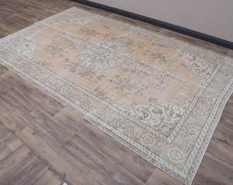 6x10 Oushak Turkish Rug: Handmade Orange Gray Living Room Rug