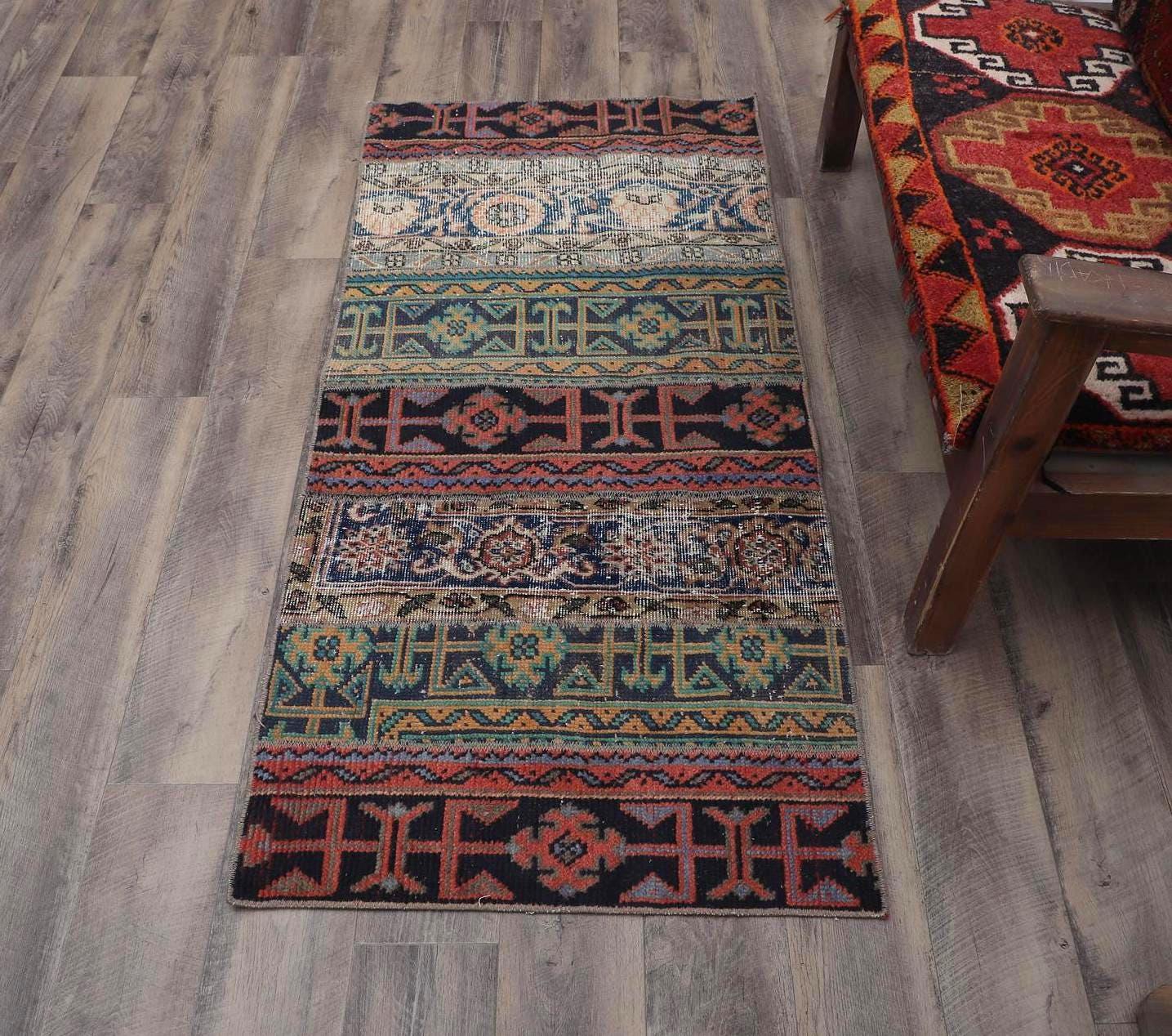 Handmade Wool Turkish Rug: Vintage Oushak Doormat (2.5x5.4 Ft