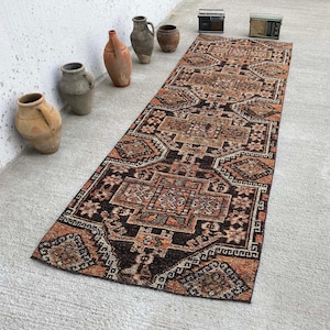Tappeto passatoia turco Oushak fatto a mano: tappeto vintage per corridoio (97 x 290 cm)