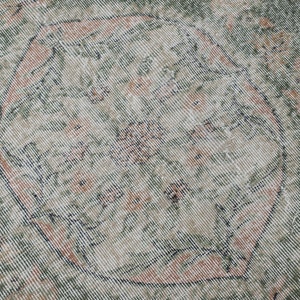 Vintage Oushak Turkish Rug 4x6: Green Neutral Hand-Knotted Rug