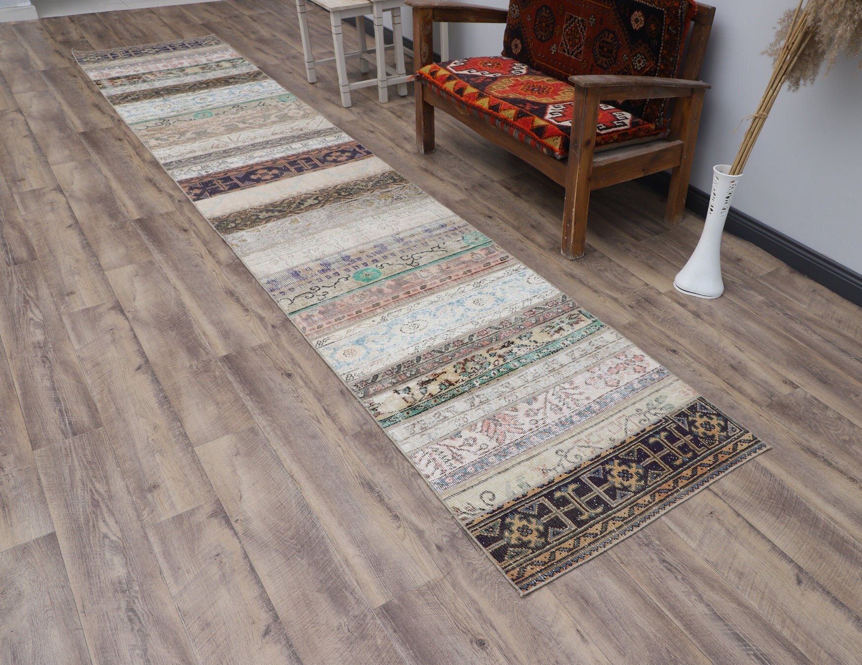 2x14 Turkish Handmade Vintage Neutral Runner, Oushak Rug, 2x14 Runner, Turkish Rug, Long Runner, Halway Runner, Entryway Runner, 2.7x14.3 ft