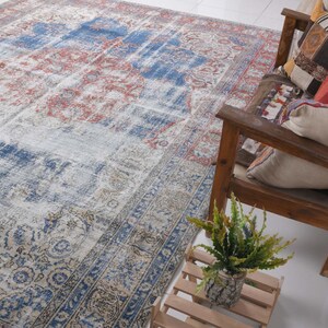 8x11 Turkish Oversize Blue Red Handmade Rug, Oushak Rug, Big Rug, 8x11, Large Rug, Living Room Rug, 8x11 Rug, Livingroom rug, 8.6x11.2 feet