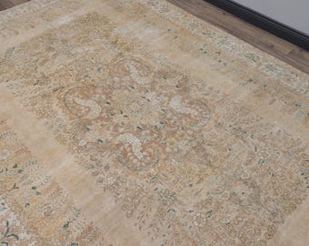 6x9 Beige Brown Oushak Handmade Rug, Turkish Rug, 6x9 Rug, Living Room Rug,Wool Rug, Bedroom Rug,Persian Rug,Large Rug Bedroom Rug,6.4x9.5ft