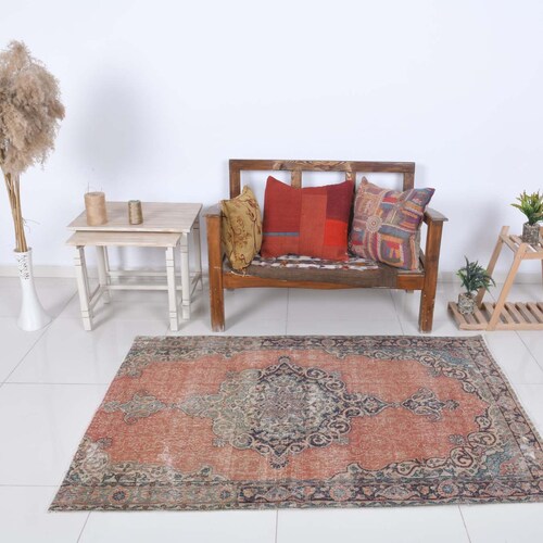 Oushak rug,3'7x5'8 feet,turkish rug,anatolian rug,muted rug,faded rug,antique shops rug,unique rug,handknotted rug,area rug,vintage rug,wool rug