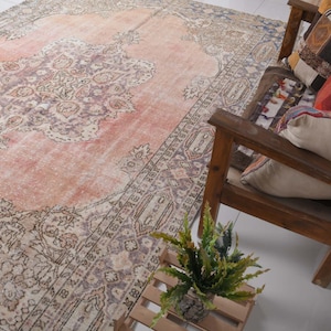 Oversized Turkish Oushak Rug: 7&#39;4x10&#39;6 Vintage Wool Rug