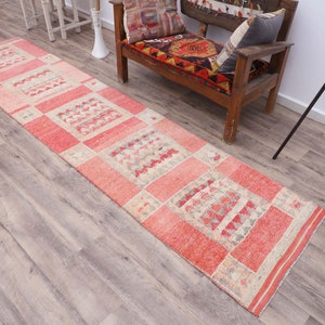 Tappeto Herki rosa fatto a mano: tappeto da corridoio turco Oushak (2&#39;5x10&#39;6)
