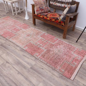 Alfombra turca hecha a mano: Alfombra de pasillo Herki rosa (2'7x9'7)