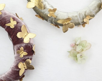 Velvet Headpiece with Brass Butterflies