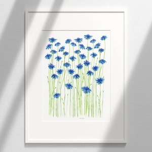 Blue Cornflowers Art, Botanical Art Print, Watercolor Botanical Art, Elegant Floral Print, Elegant Home Decor, Simple Botanical Art