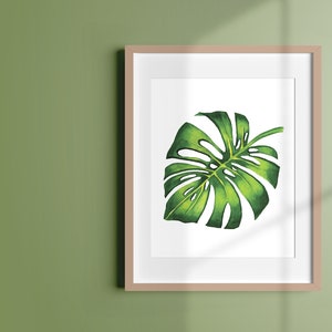 Monstera Watercolor Print, Unframed Art Print, Green Tropical Leave Art, Watercolor Botanical Artwork, Monster Gift Idea