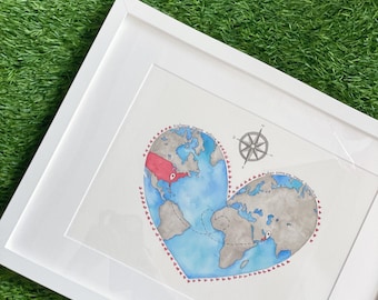 Personalized Heart Map Print, Custom Heart Map, Anniversary Gift for Couple, Long Distance Relationship Gift, Heart Map Wedding Gift
