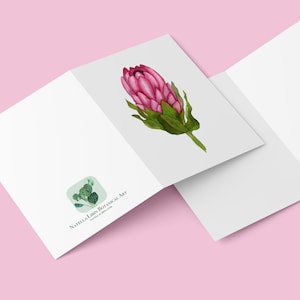 Protea Notecard, Bloemenwenskaart, Delicaat Notecard, Botanische Notecard, aquarel Notecard, Geïllustreerde Notecard, Botanische kunstkaart