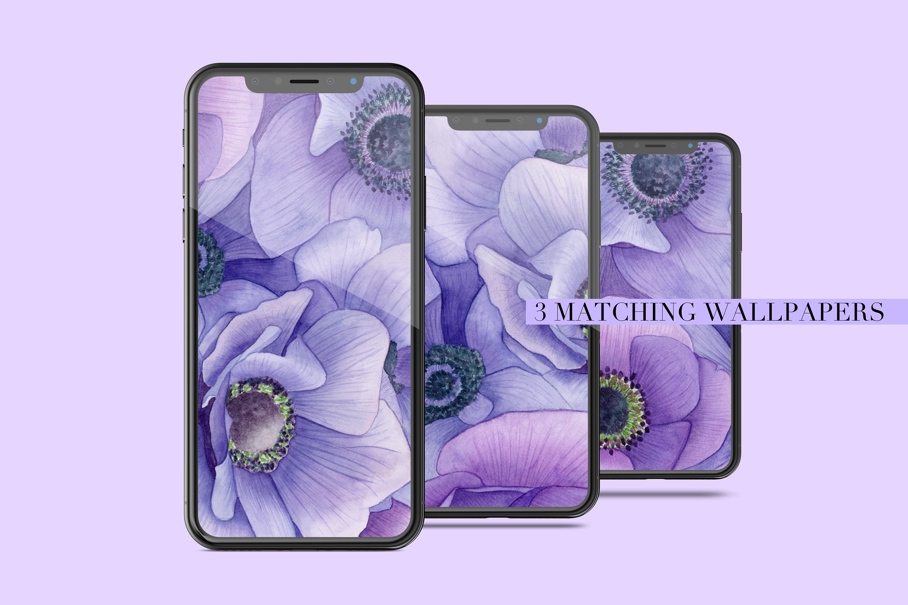 Anemone Phone Wallpaper Digital Purple Wallpaper Botanical Etsy India