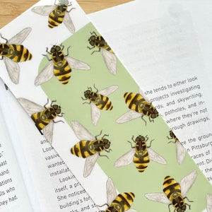 Bees Bookmark, Bee Pattern Bookmark, Spring Watercolor Bookmark, Reading Accessory, Bookworm Gift, Student Small Gift, Elegant Bookmark