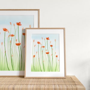 Orange Poppy Field Print, Orange Floral Watercolor Illustration, Botanical Watercolor Prints,8x10 Flower Artprint, Big Flowers Illustration