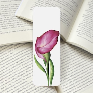 Rosa Cala Lily Lesezeichen, rosa Blumen Lesezeichen, botanisches Lesezeichen, elegantes Lesezeichen, Pflanzen Lesezeichen, bunte Lesezeichen, Bücherwurm Geschenke