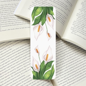 White Cala Lilies Bookmark, Botanical Watercolor Illustration Print, Waterproof
