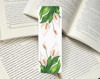 White Cala Lilies Bookmark, Botanical Watercolor Illustration Print, Waterproof