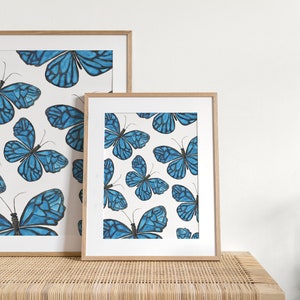 Blue Butterfly Wall Art, Watercolor Butterflies Pattern, Ulysses Butterfly Poster, Insects Art Print, Framed Butterflies Art, Butterfly Gift