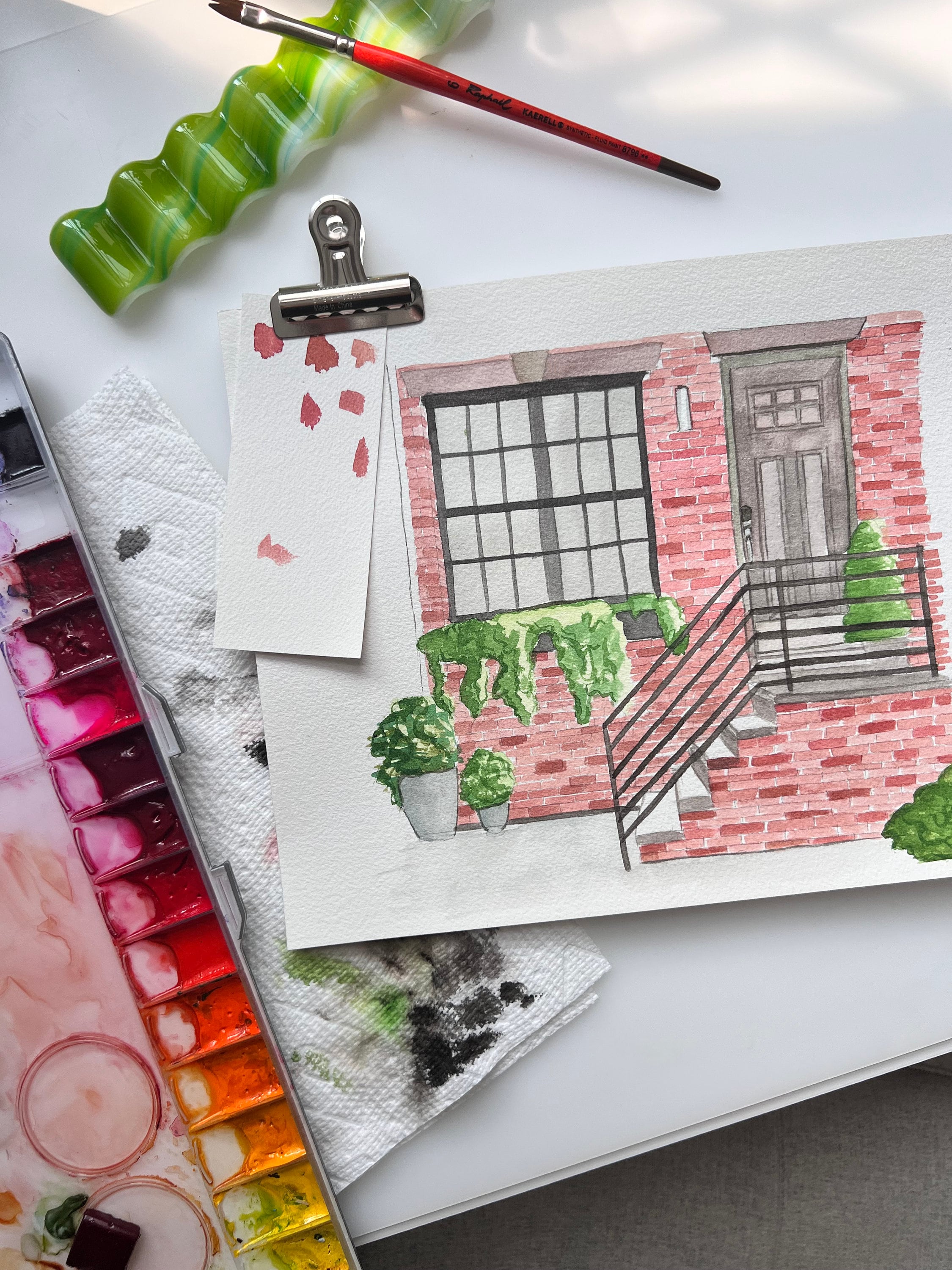 Personalized Watercolor House Portrait, Townhouse Painting, Watercolor