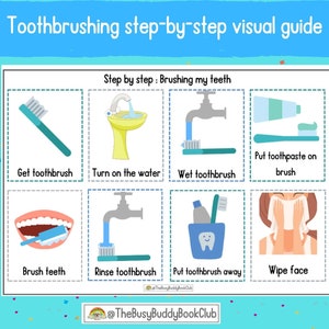 Toothbrushing step-by-step visual - Visual support|Preschool|LifeSkills