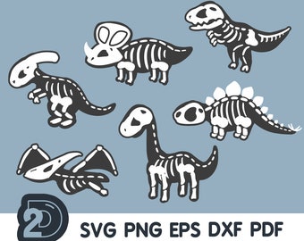 Dinosaurs skeletons - 6 cute designs - SVG - Clipart - Svg Png Eps Dxf Pdf - Craft - 2Dworld