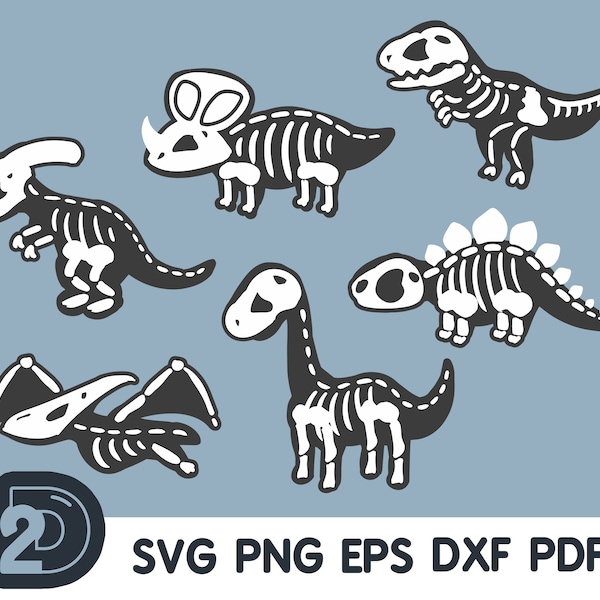 Esqueletos de dinosaurios - 6 diseños lindos - SVG - Clipart - Svg Png Eps Dxf Pdf - Craft - 2Dworld