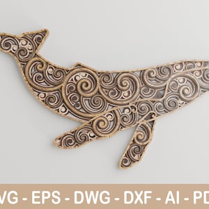 Layered WHALE - MANDALA - Wall Art - svg,dxf,dwg,ai - Cutting, laser cut, mandala layered svg - cut svg