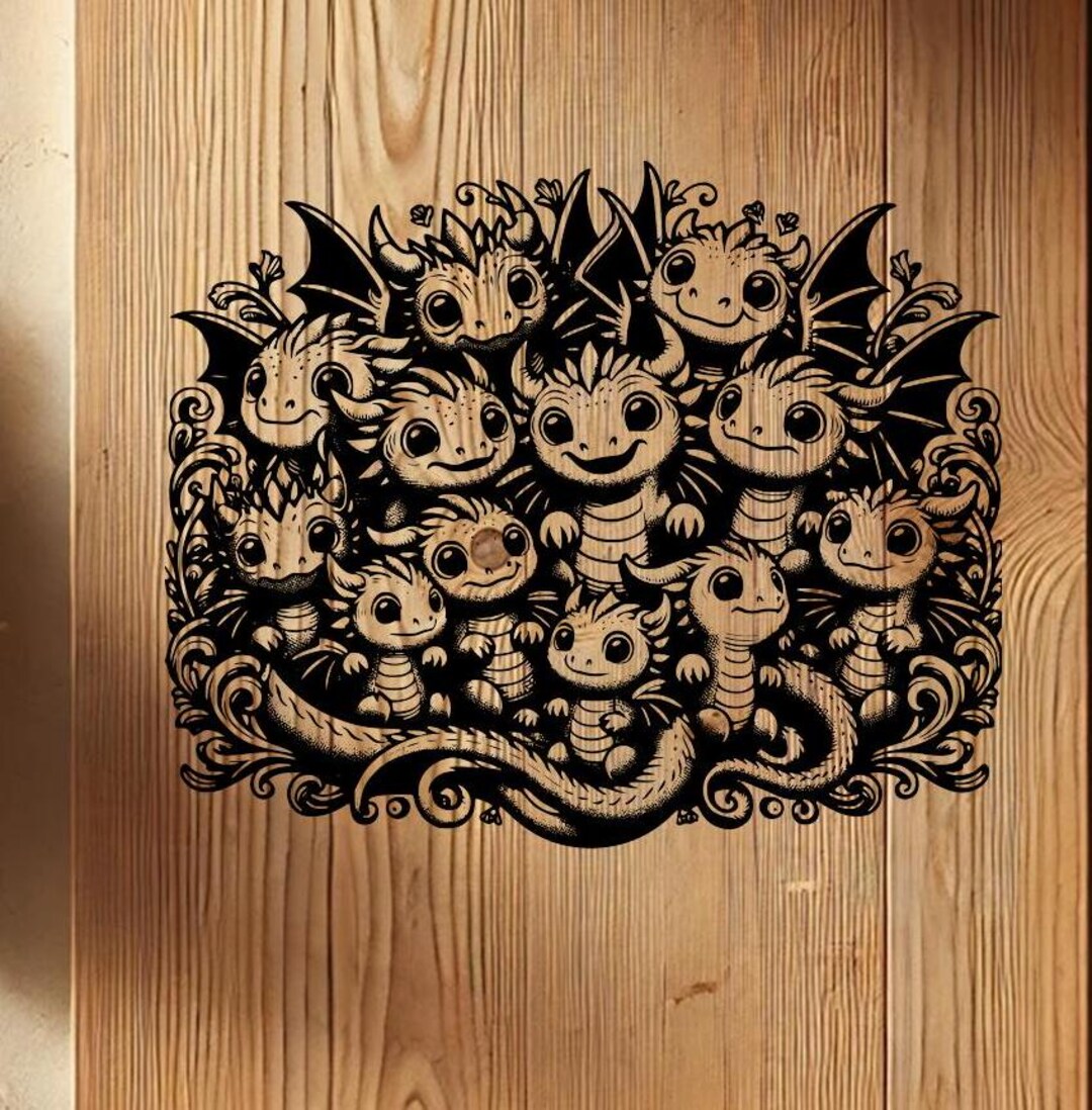 Cute Dragons SVG, Cutting Digital File, Fantasy Laser Wood Engraving ...